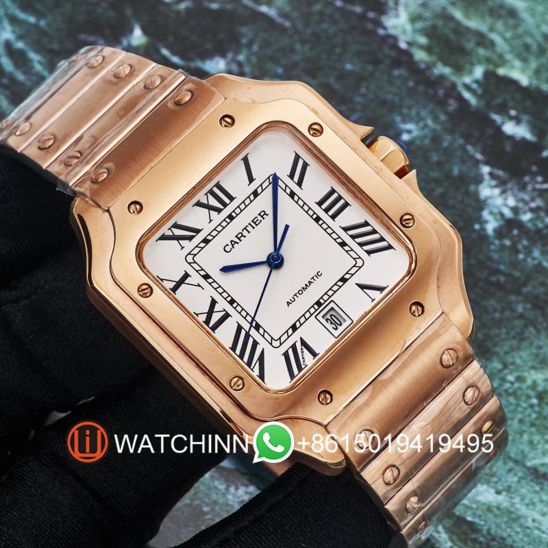 Replica Cartier Watch 3A Quality 2813 Movement 316L Steel Full Gold 40mm AAA Santos Watch
