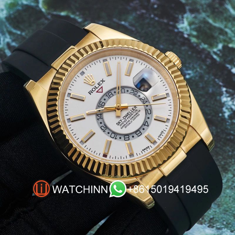 Replica Rolex Watch 3A Quality 2813 Movement 316L Steel Yellow Gold 42mm Sky Dweller Watch