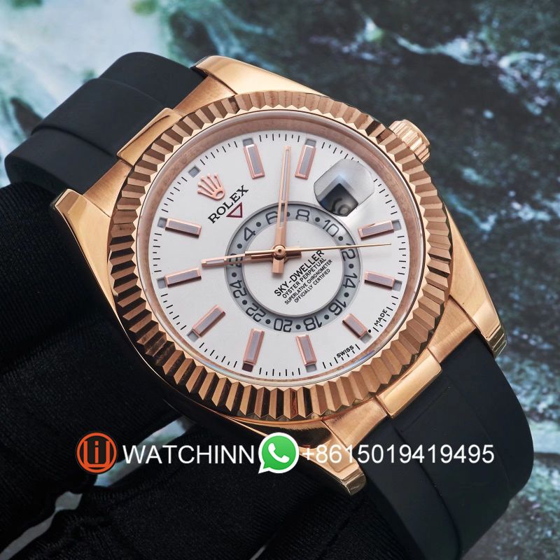 Replica Rolex Watch 3A Quality 2813 Movement 316L Steel Rose Gold 42mm Sky Dweller Watch