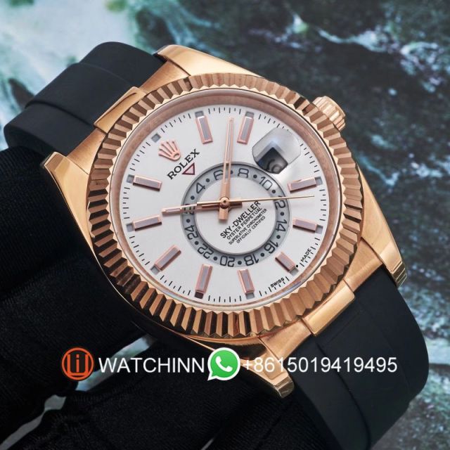 Replica Rolex Watch 3A Quality 2813 Movement 316L Steel Rose Gold 42mm Sky Dweller Watch