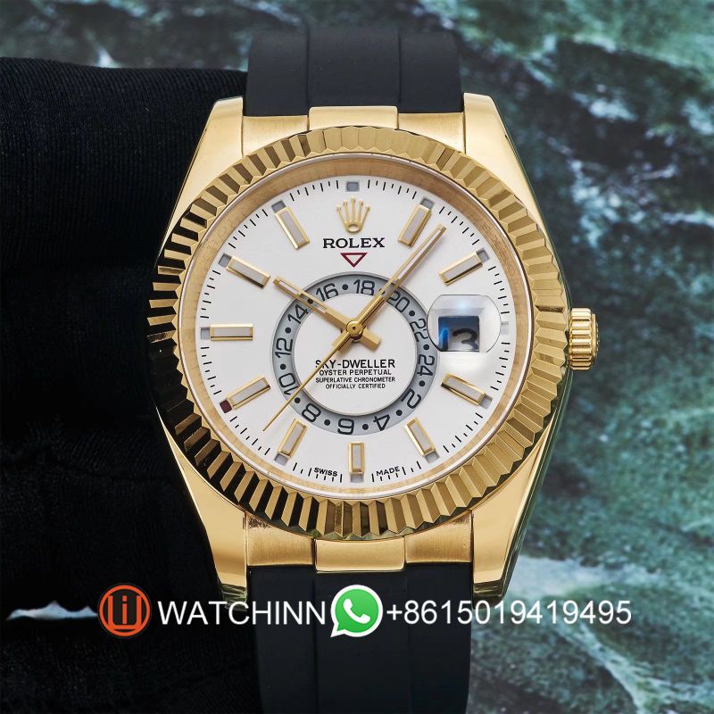 Replica Rolex Watch 3A Quality 2813 Movement 316L Steel Yellow Gold 42mm Sky Dweller Watch