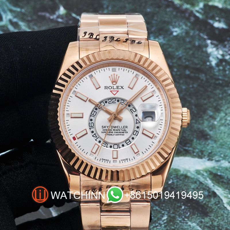 Replica Rolex Watch 3A Quality 2813 Movement 316L Steel Rose Gold 42mm Sky Dweller Watch
