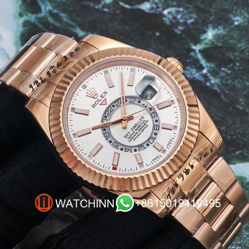 Replica Rolex Watch 3A Quality 2813 Movement 316L Steel Rose Gold 42mm Sky Dweller Watch