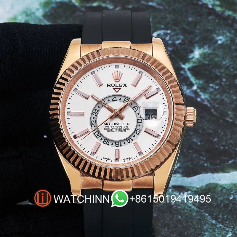 Replica Rolex Watch 3A Quality 2813 Movement 316L Steel Rose Gold 42mm Sky Dweller Watch