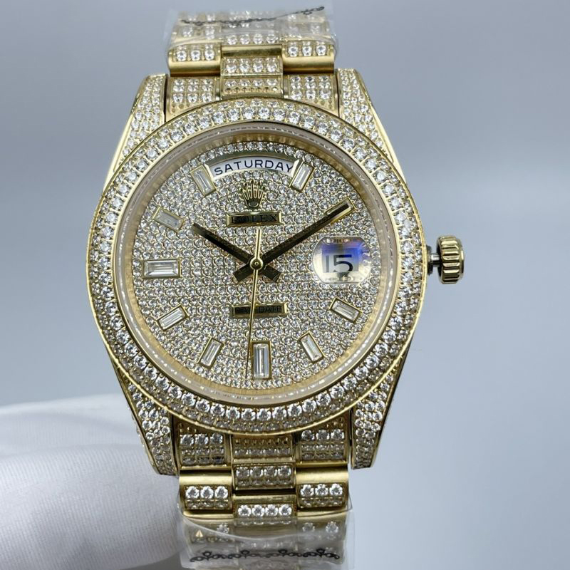 Replica Rolex Watch 3A Quality 2813 Movement 316L Steel Full Diamond 40mm Day Date Watch