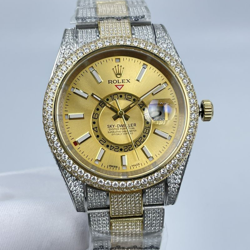 Replica Rolex Watch 3A Quality 2813 Movement 316L Steel Full Diamond 42mm Sky Dweller Watch