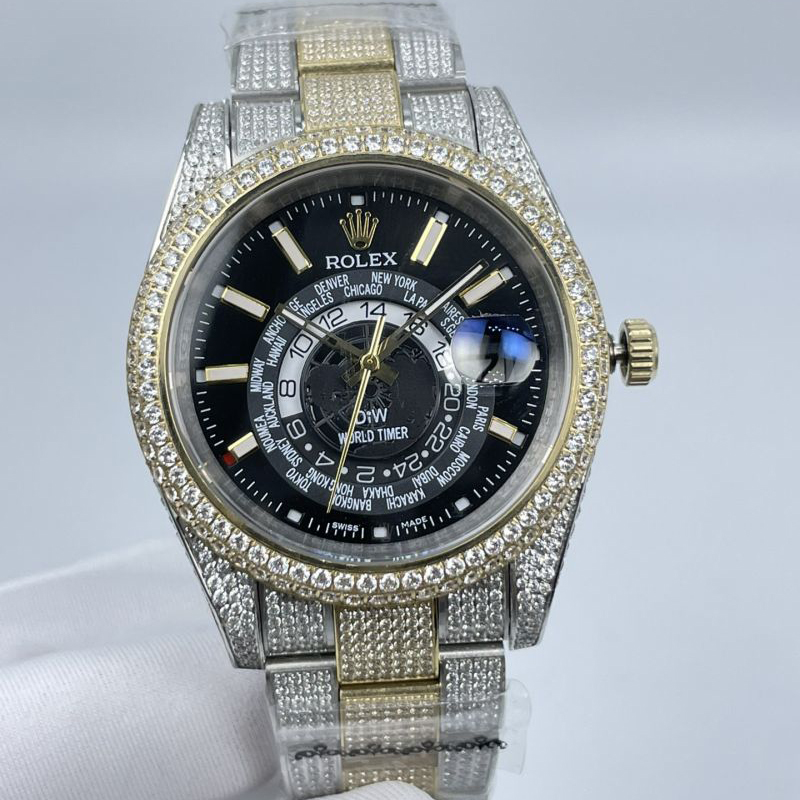 Replica Rolex Watch 3A Quality 2813 Movement 316L Steel Full Diamond 42mm Sky Dweller Watch