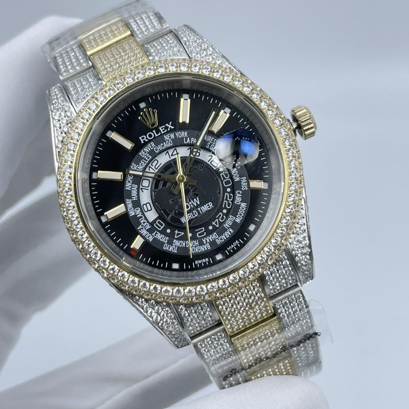 Replica Rolex Watch 3A Quality 2813 Movement 316L Steel Full Diamond 42mm Sky Dweller Watch