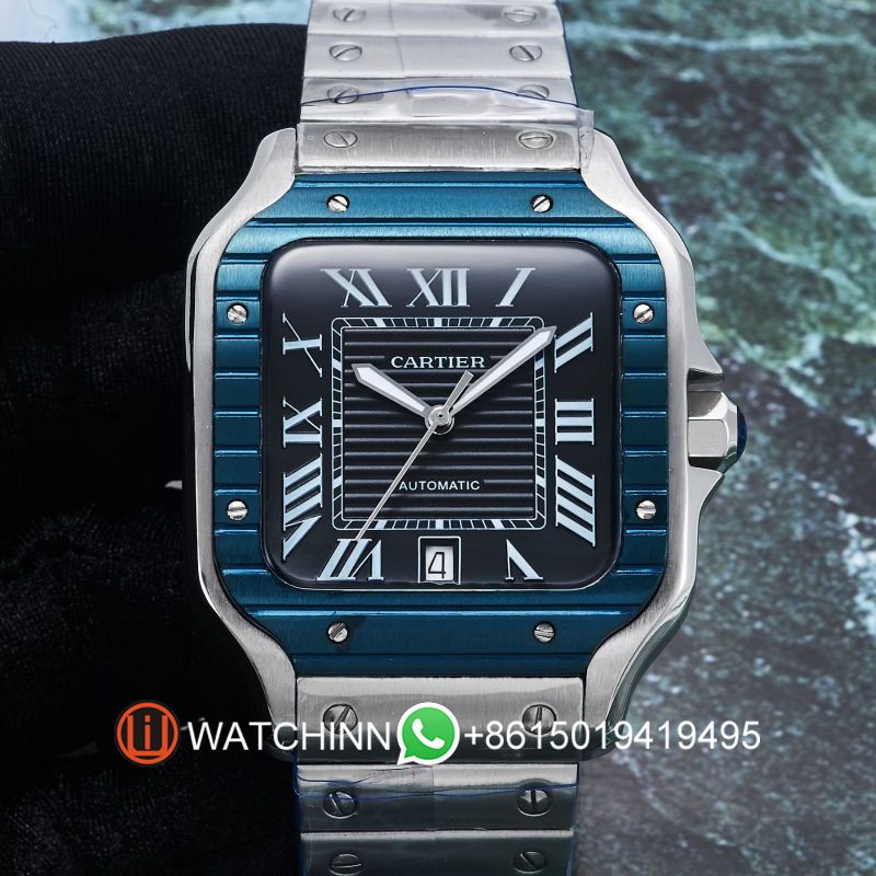 Replica Cartier Watch 3A Quality 2813 Movement 316L Steel New Ring Black Dial 40mm AAA Santos Watch