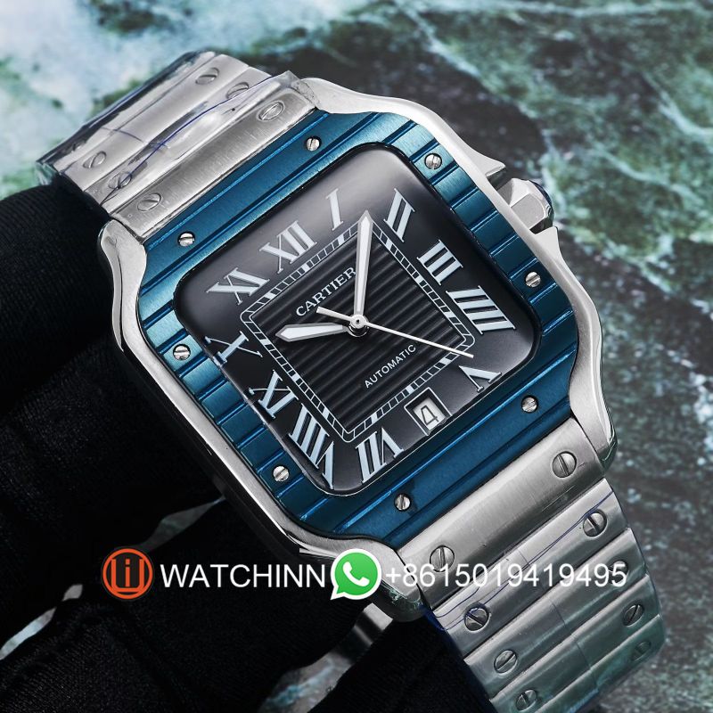 Replica Cartier Watch 3A Quality 2813 Movement 316L Steel New Ring Black Dial 40mm AAA Santos Watch
