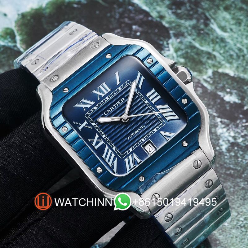Replica Cartier Watch 3A Quality 2813 Movement 316L Steel New Ring Blue Dial 40mm AAA Santos Watch