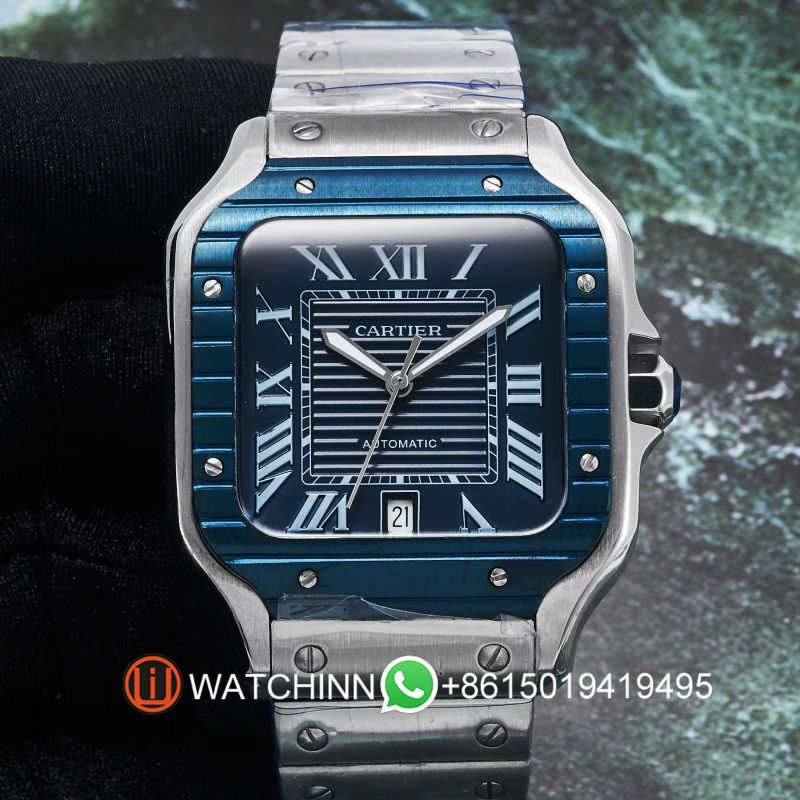 Replica Cartier Watch 3A Quality 2813 Movement 316L Steel New Ring Blue Dial 40mm AAA Santos Watch