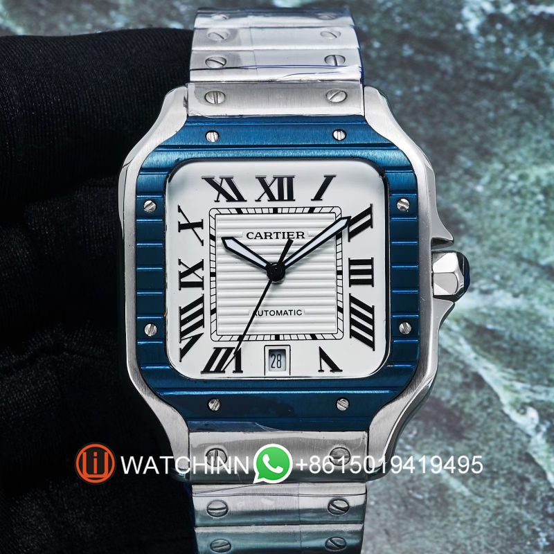Replica Cartier Watch 3A Quality 2813 Movement 316L Steel New Ring White Dial 40mm AAA Santos Watch