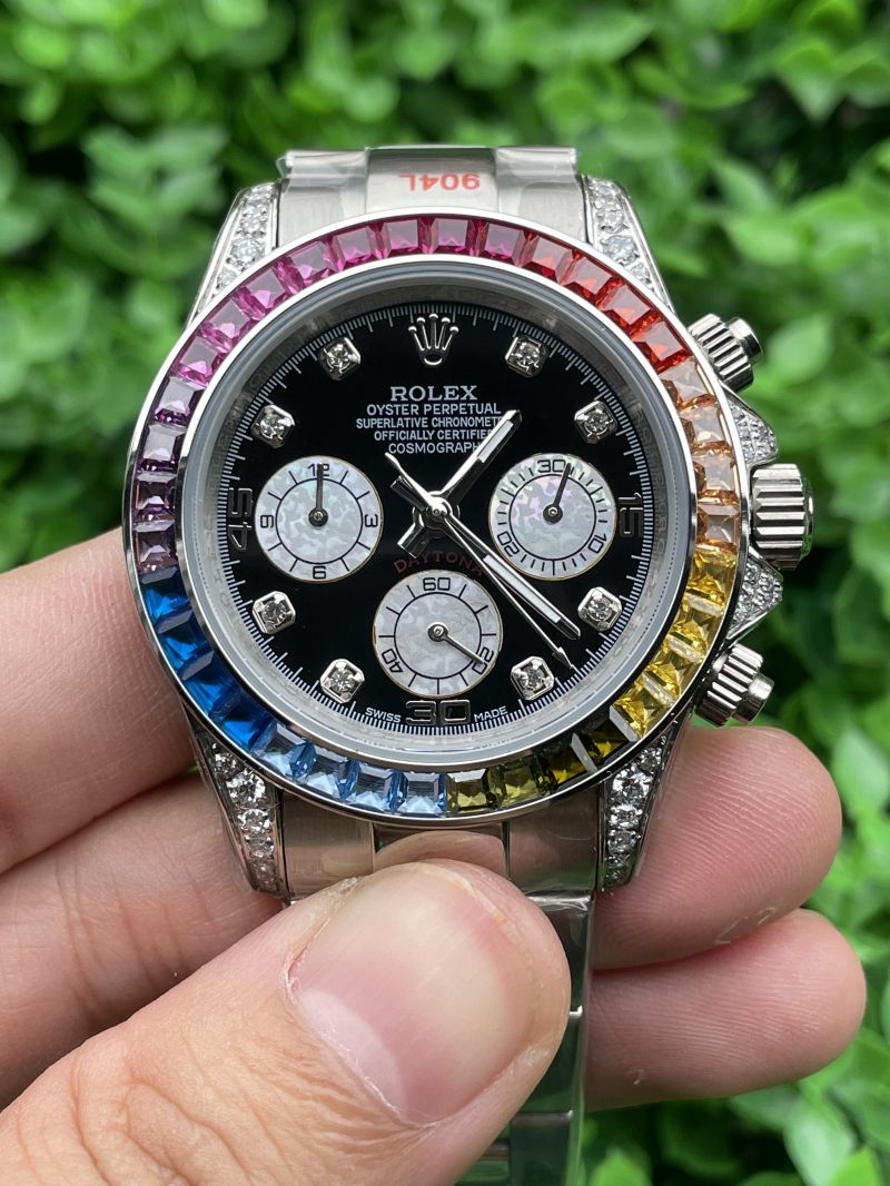 Replica Rolex Watch 3A Quality Quartz Timing Function Movement Diamond Rainbow 316L Steel 40mm Daytona Watch