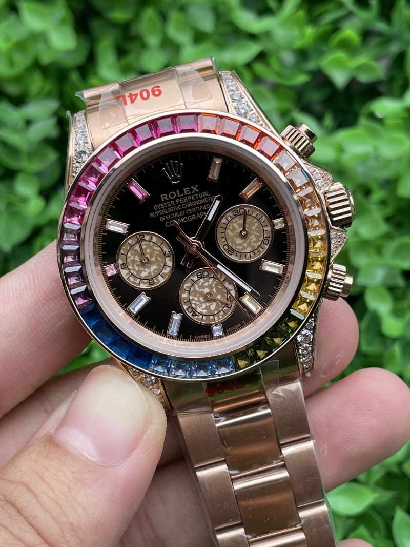 Replica Rolex Watch 3A Quality Quartz Timing Function Movement Diamond Rainbow 316L Steel 40mm Daytona Watch