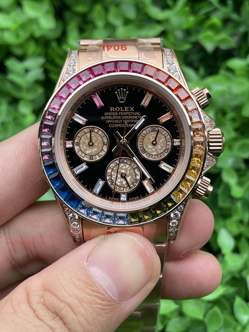 Replica Rolex Watch 3A Quality Quartz Timing Function Movement Diamond Rainbow 316L Steel 40mm Daytona Watch