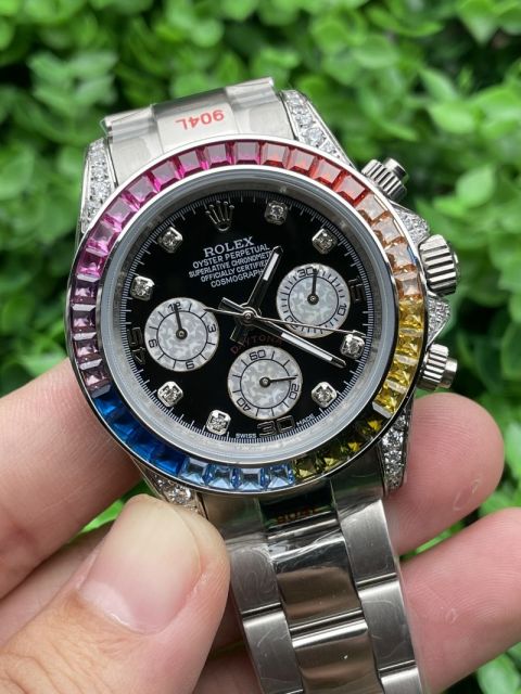 Replica Rolex Watch 3A Quality Quartz Timing Function Movement Diamond Rainbow 316L Steel 40mm Daytona Watch