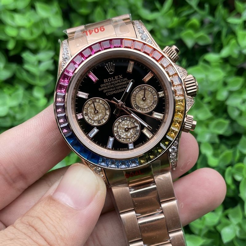 Replica Rolex Watch 3A Quality Quartz Timing Function Movement Diamond Rainbow 316L Steel 40mm Daytona Watch