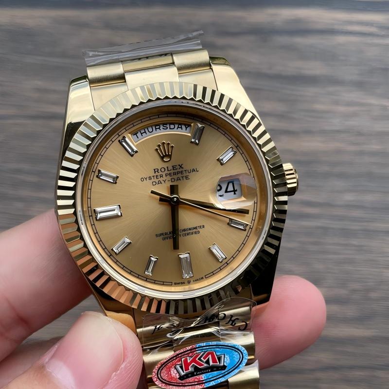 Replica Rolex Watch Seagull 2813 Movement Best 3A+ Quality K1 Factory 41mm Daydate Golden Watch