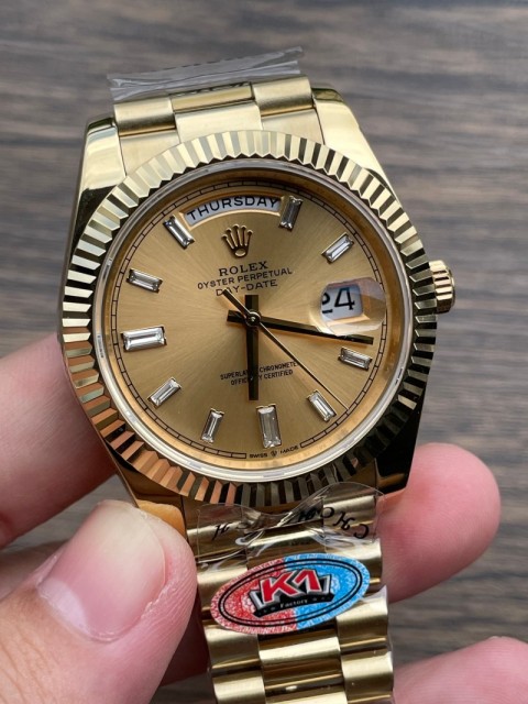Replica Rolex Watch Seagull 2813 Movement Best 3A+ Quality K1 Factory 41mm Daydate Golden Watch