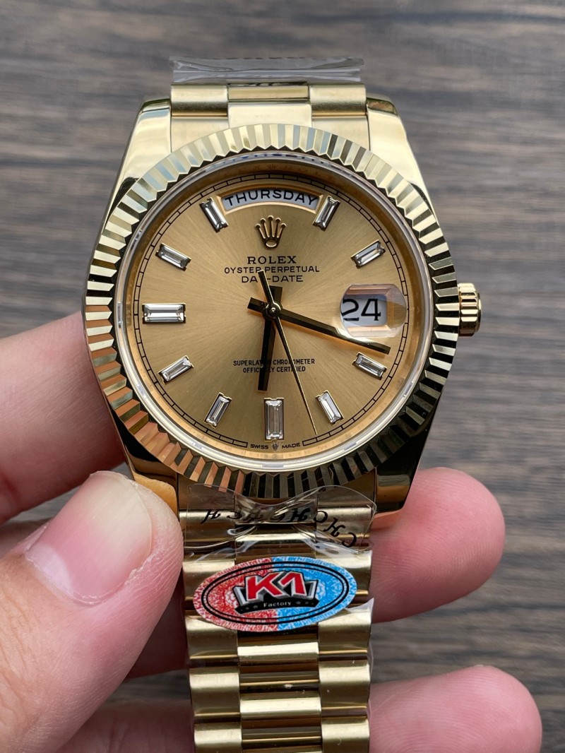 Replica Rolex Watch Seagull 2813 Movement Best 3A+ Quality K1 Factory 41mm Daydate Golden Watch