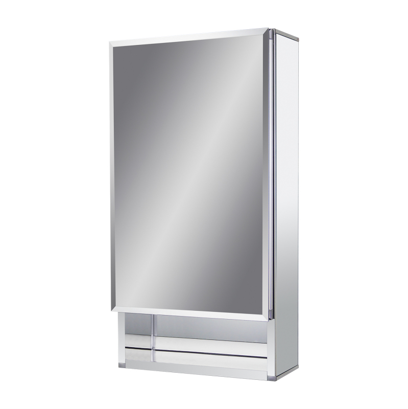 Aluminum Medicine Cabinet with Beveled  Edge Double Sided Mirror Door,with Open-Storage Shelf, Recess or Surface Mount；15 x 26 x 5.24 inch