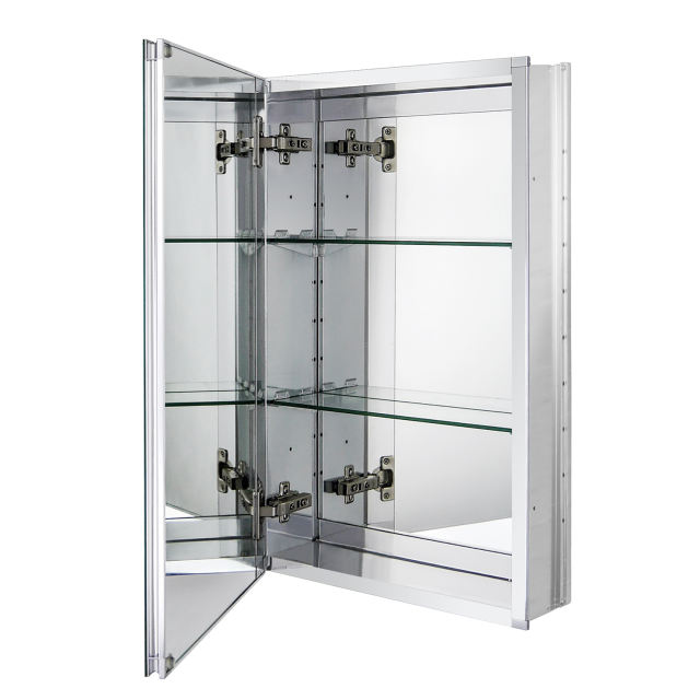 Aluminum Medicine Cabinet with Beveled  Edge Double Sided Mirror Door, Recess Mount Only, 15 x 24 Inch