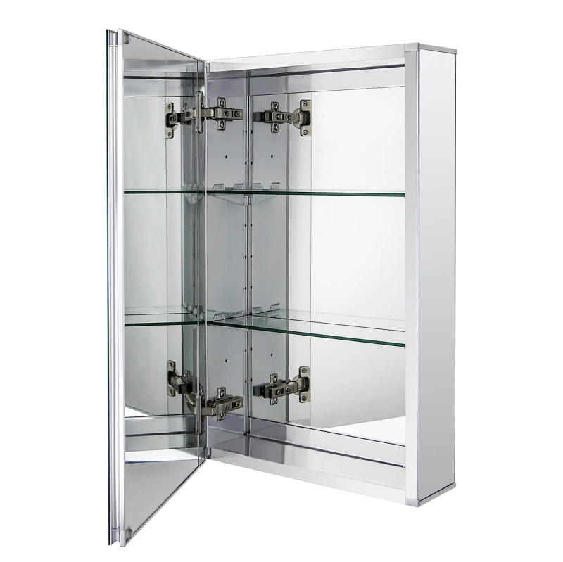 Aluminum Medicine Cabinet with Beveled  Edge Double Sided Mirror Door, Recess or Surface Mount, 15 x 24 Inch