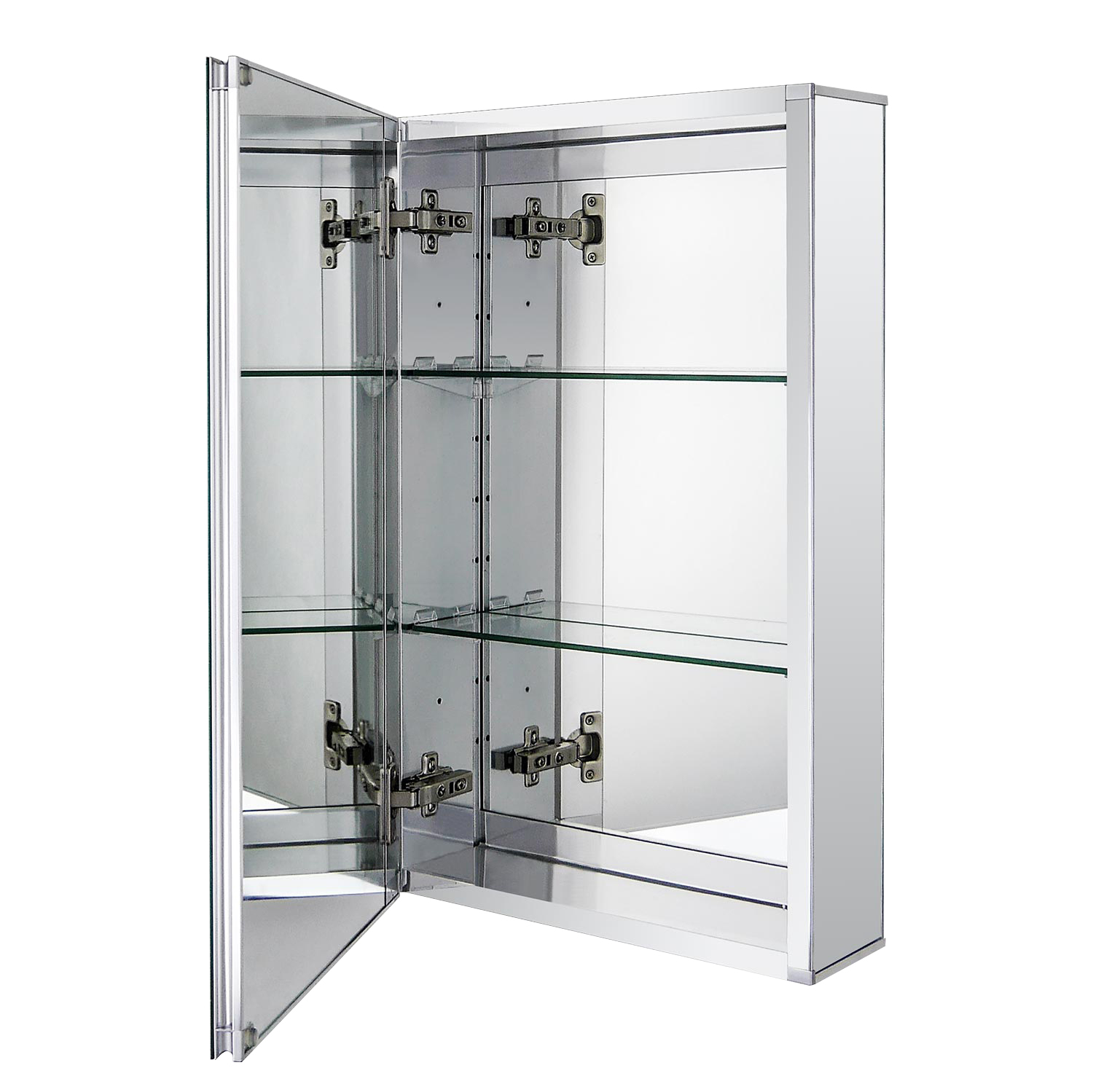 Aluminum Medicine Cabinet with Beveled  Edge Double Sided Mirror Door, Recess or Surface Mount, 15 x 24 Inch