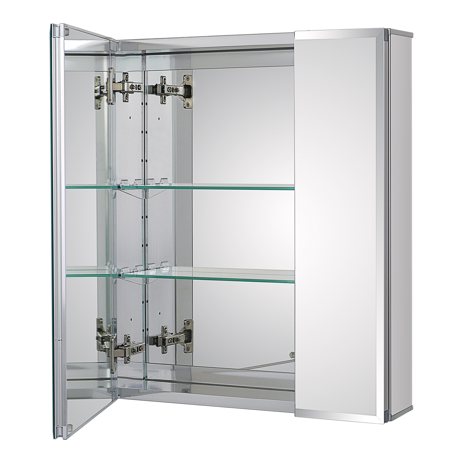 Aluminum Medicine Cabinet with Beveled  Edge Double Sided Mirror Door, Recess or Surface Mount, 20 x 24 Inch