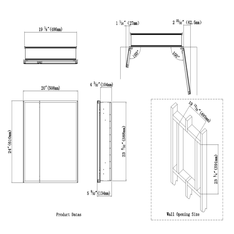 Aluminum Medicine Cabinet with Beveled  Edge Double Sided Mirror Door, Recess or Surface Mount, 20 x 24 Inch