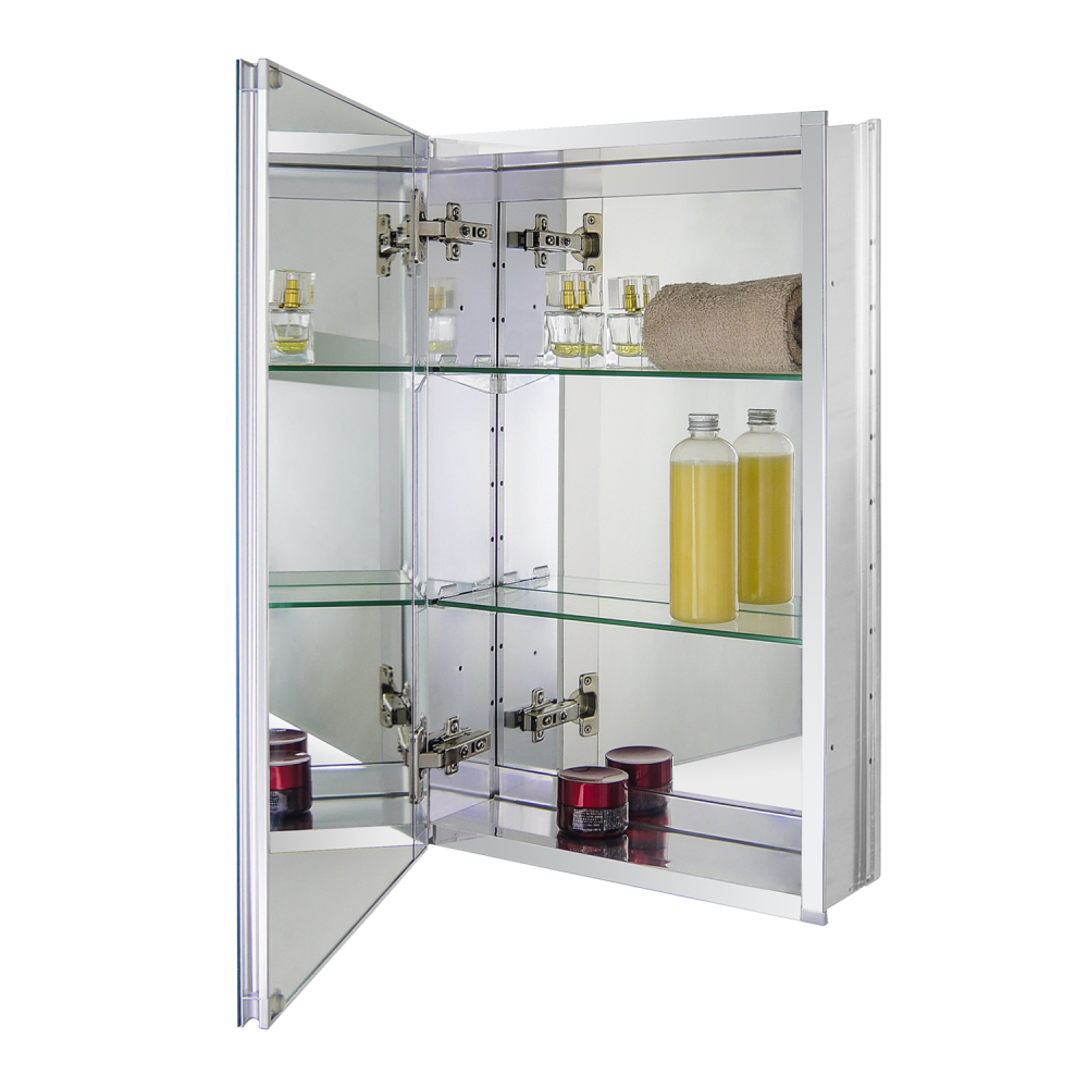 Aluminum Medicine Cabinet with Beveled  Edge Double Sided Mirror Door, Recess Mount Only, 15 x 24 Inch