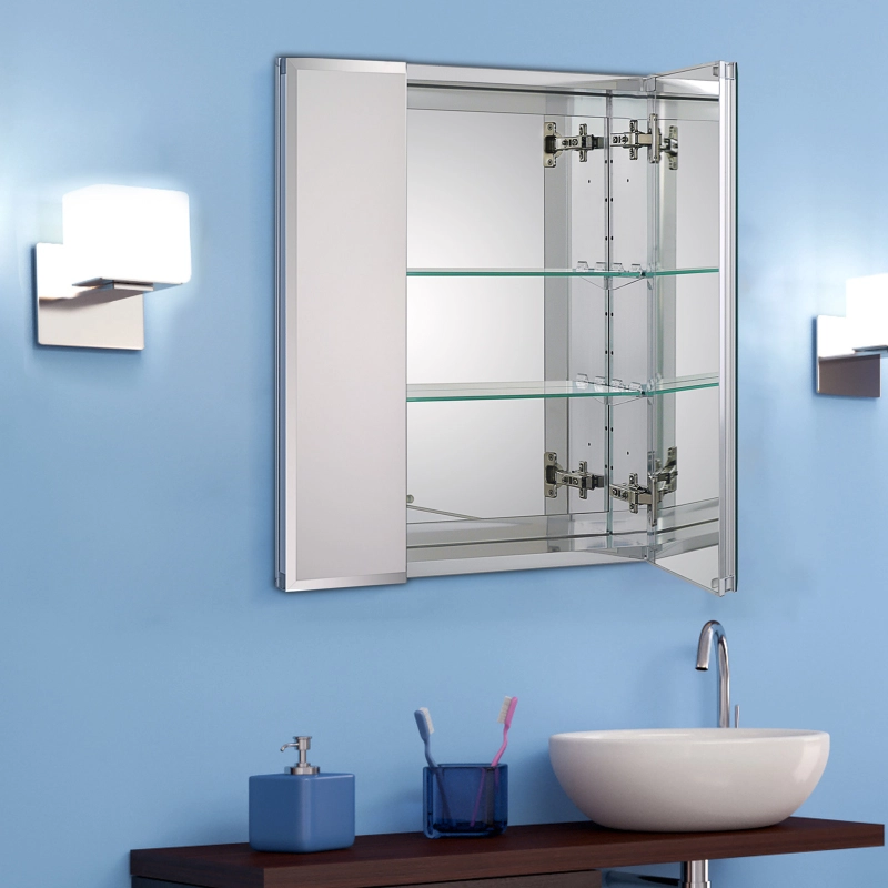 Aluminum Medicine Cabinet with Beveled  Edge Double Sided Mirror Door, Recess Installation Only, 20 x 24 Inch