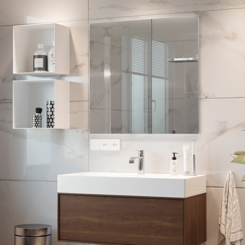 Stainless Steel Medicine Cabinet, Bathroom Mirror Cabinet, with Unique Half-Shelves, Recess and Surface Mount, 23.6 x 25.6 inch