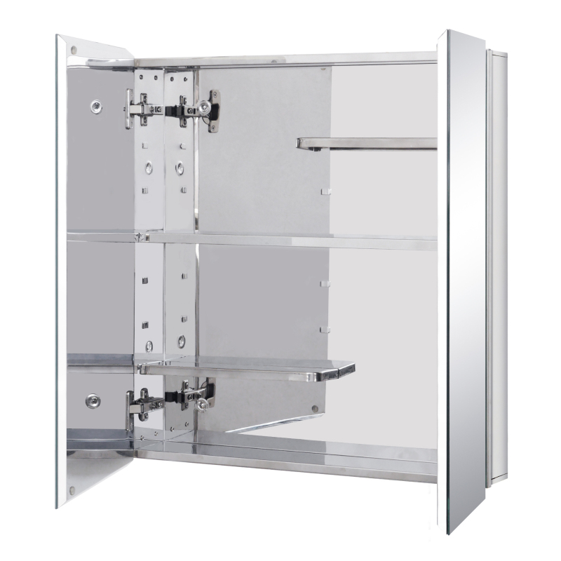 Stainless Steel Medicine Cabinet, Bathroom Mirror Cabinet, with Unique Half-Shelves, Recess and Surface Mount, 23.6 x 25.6 inch