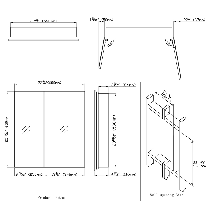 Stainless Steel Medicine Cabinet, Bathroom Mirror Cabinet, with Unique Half-Shelves, Recess and Surface Mount, 23.6 x 25.6 inch