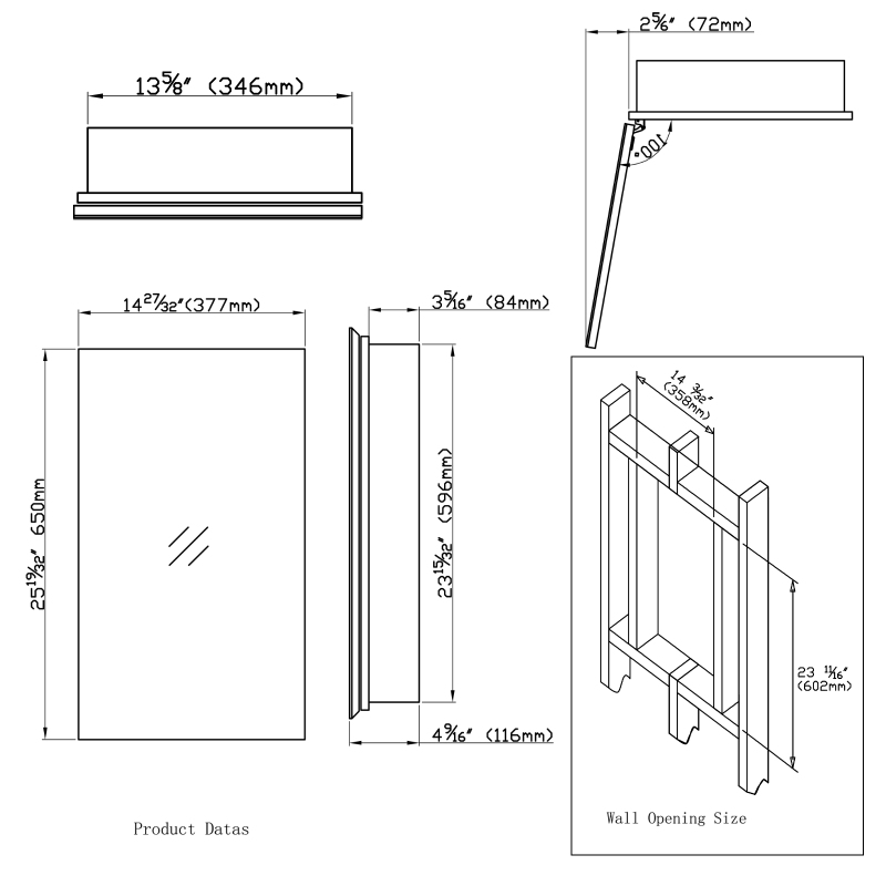 Stainless Steel Medicine Cabinet, Bathroom Mirror Cabinet, with unique half-shelves, Recess and Surface mount, 14.8 x 25.5 inch