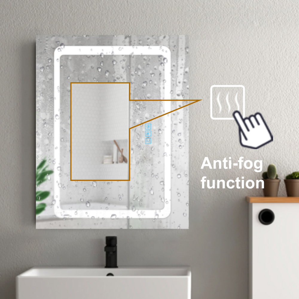 Aluminum LED Bathroom Mirror Cabinet with Defogger, Dimmer, Outlet and USB charger, Recessed or Surface Mount, 20W x 25.5H inch