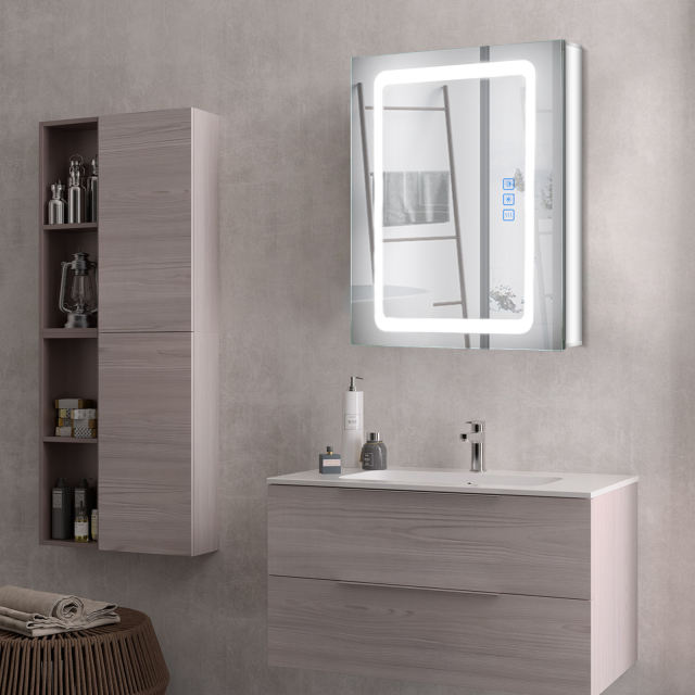 Aluminum LED Bathroom Mirror Cabinet with Defogger, Dimmer, Outlet and USB charger, Recessed or Surface Mount, 20W x 25.5H inch