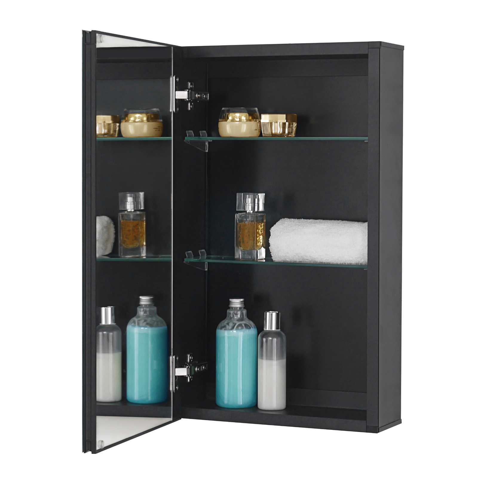 Black Aluminum Medicine Cabinet with Double sided Mirror Door, Recessed and Surface Mount, 14 x 24 inch