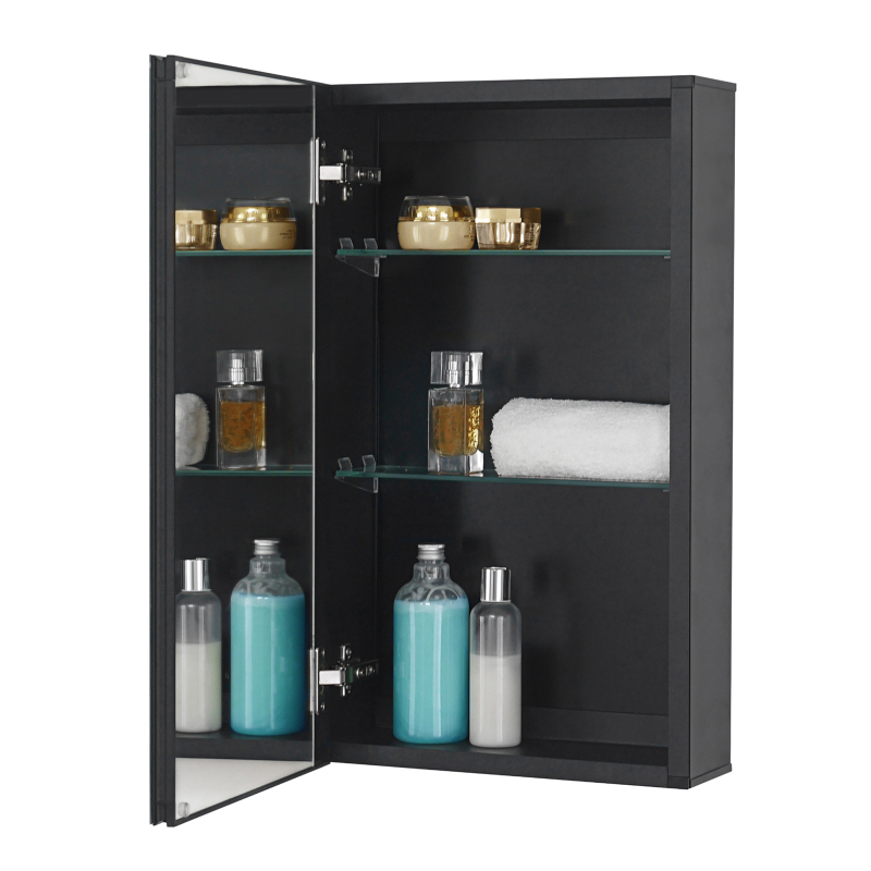 Black Aluminum Medicine Cabinet with Double sided Mirror Door, Recessed and Surface Mount, 14 x 24 inch