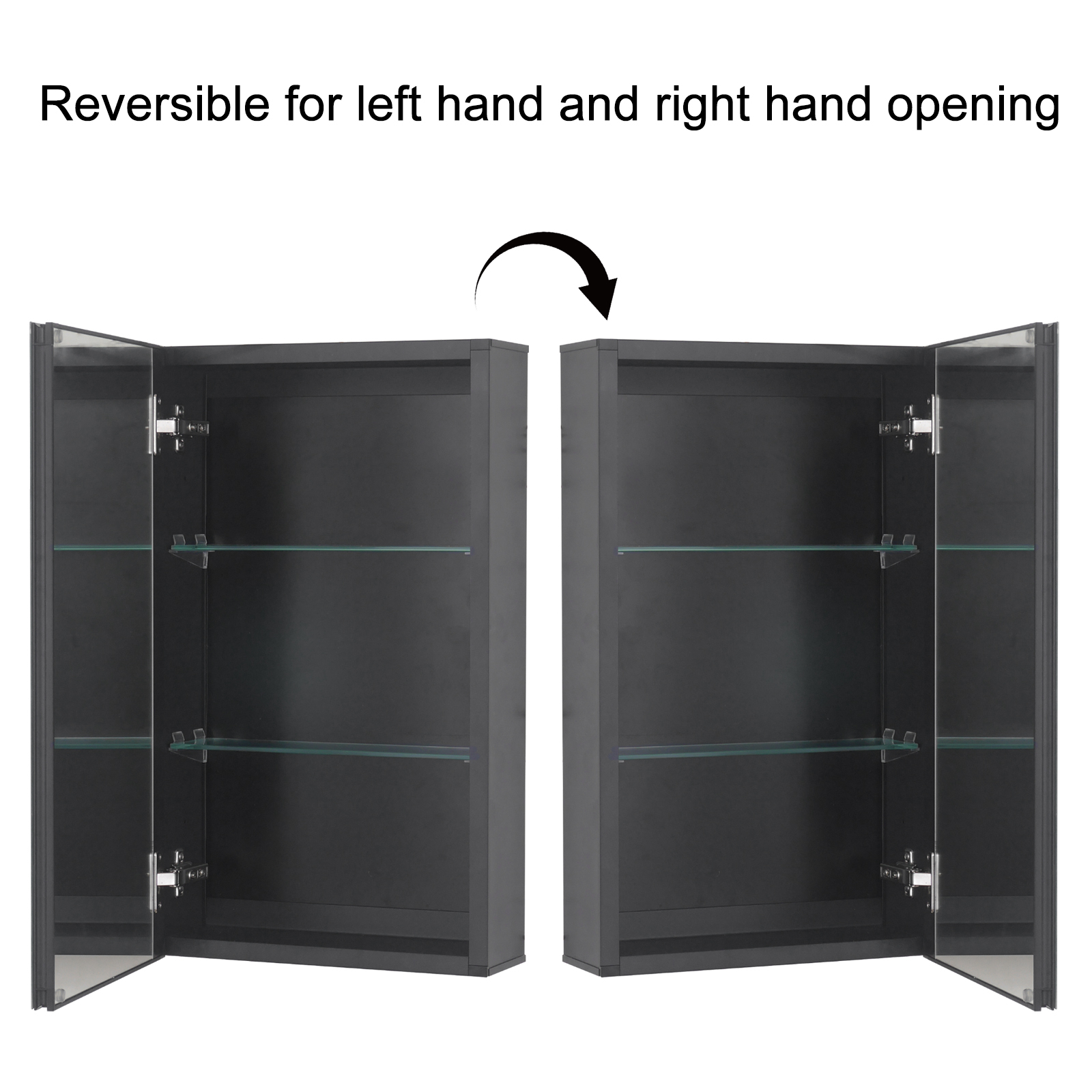 Black Aluminum Medicine Cabinet with Double sided Mirror Door, Recessed and Surface Mount, 14 x 24 inch