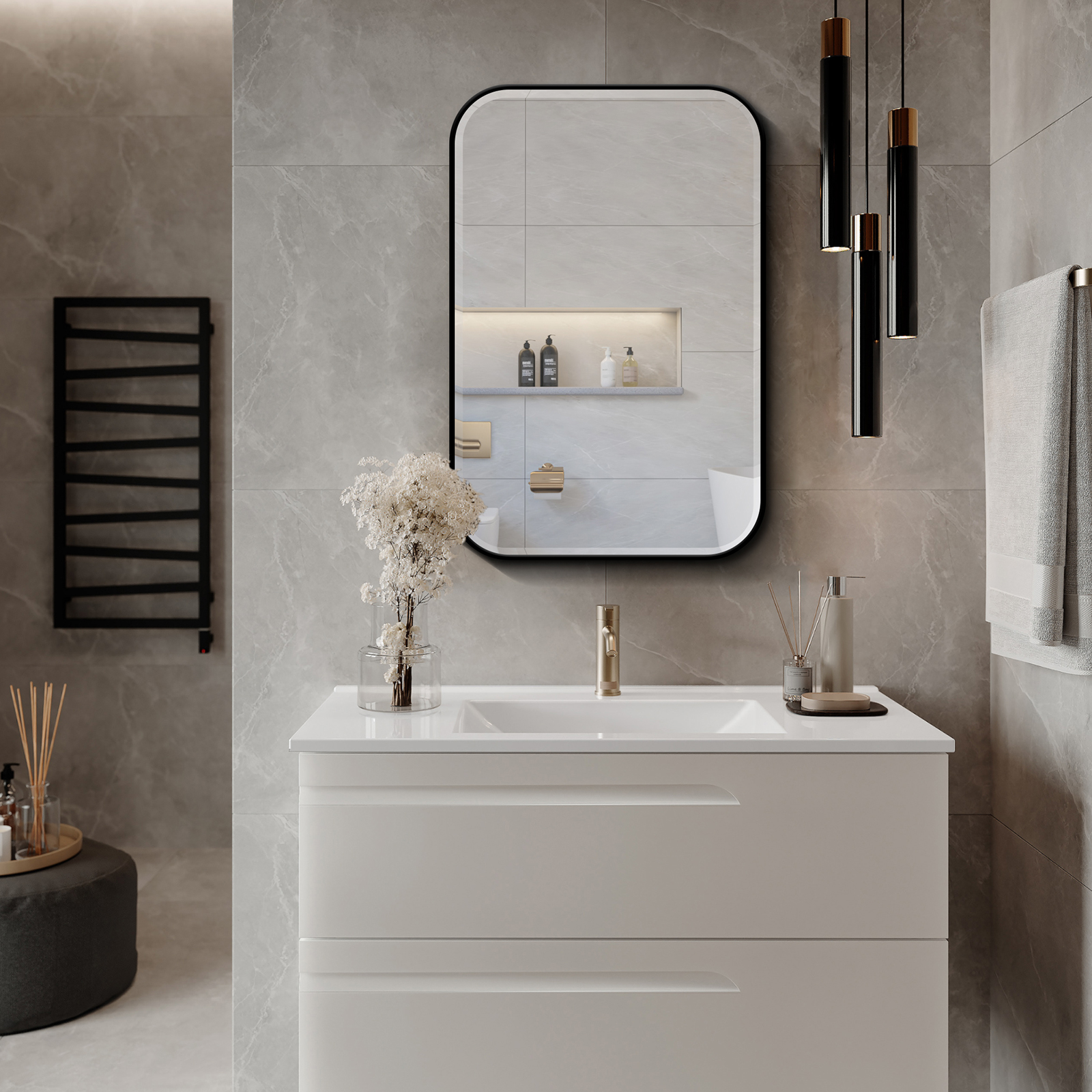 Fundin Plastic Medicine Beveled Edge Mirror Door with Round