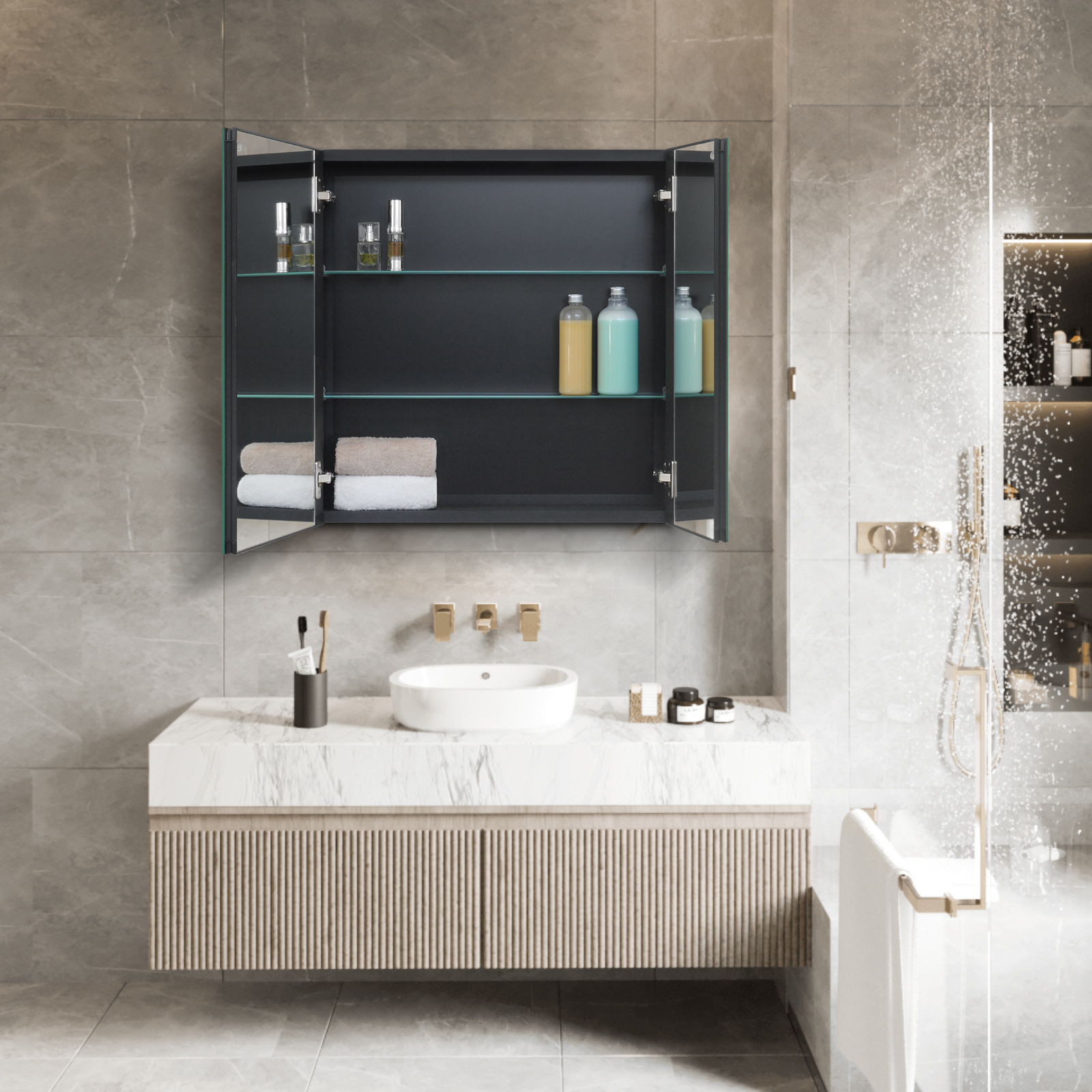 Fundin Black Aluminum Medicine 24 x 24 Inch Recessed or Surface