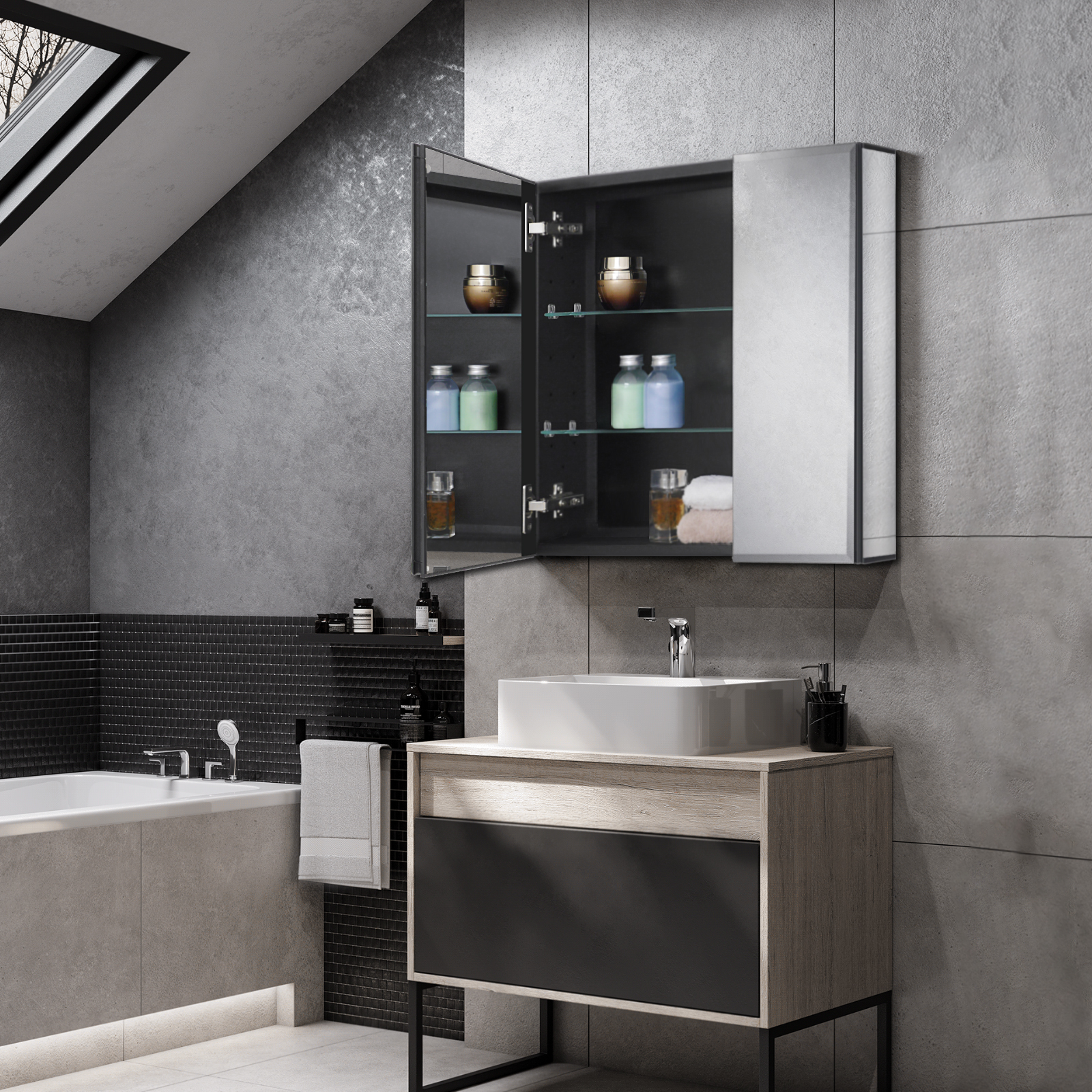 Fundin Black Aluminum Medicine 24 x 24 Inch Recessed or Surface