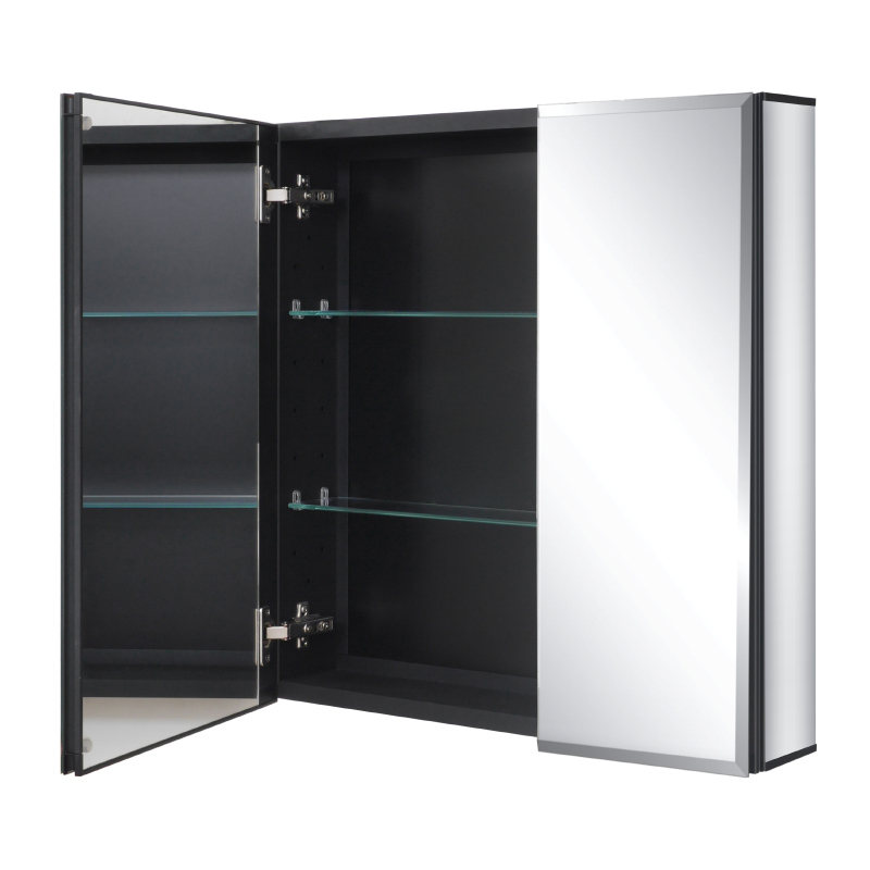 Fundin Black Aluminum Medicine Cabinet 24 x 24 Inch Recessed or Surface Mount, with Double Door and Adjustable Shelves.