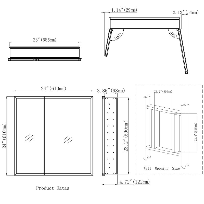 Fundin Black Aluminum Medicine 24 x 24 Inch Recessed or Surface