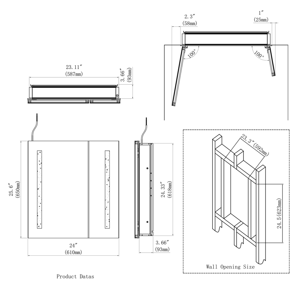 Aluminum LED Bathroom Mirror Cabinet with Defogger, Dimmer, Outlet and USB charger, Recessed or Surface Mount, For sale in Spain