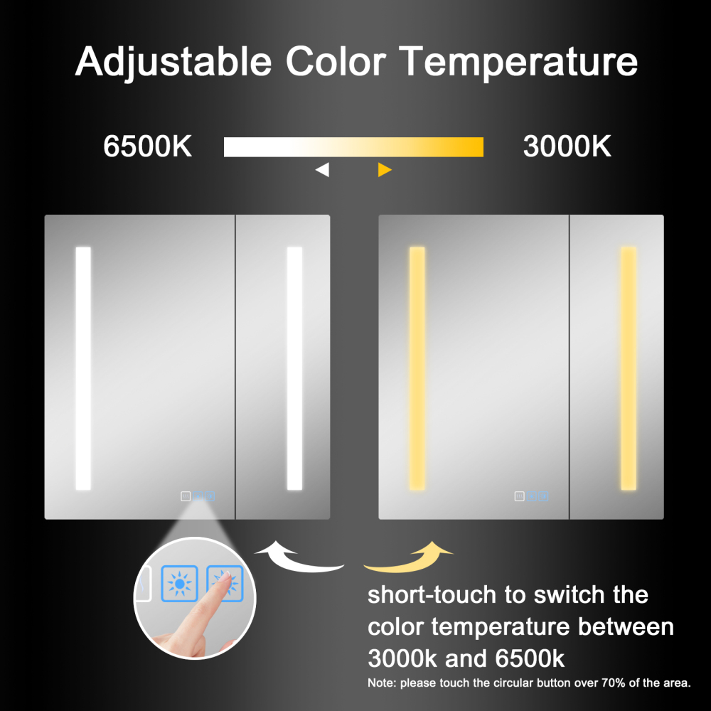 Aluminum LED Bathroom Mirror Cabinet with Defogger, Dimmer, Outlet and USB charger, Recessed or Surface Mount, For sale in Spain
