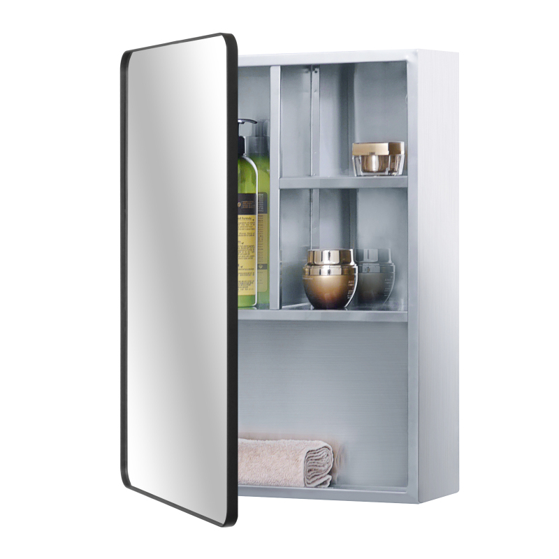 Fundin Stainless Steel Bathroom Medicine Mirror Cabinet with Matt Black Framed Door, Multi Shelves, 15x21 inch